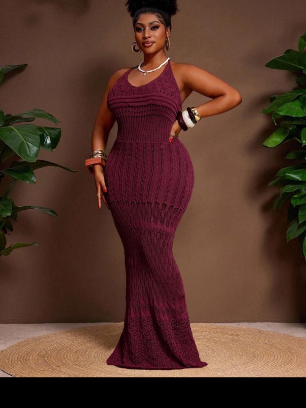 SHEIN Burgundy Knit Halter Maxi Dress